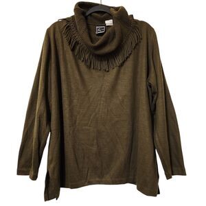 Lennie Fringe Cowl Neck Sweater - Women's XL - Green Pullover